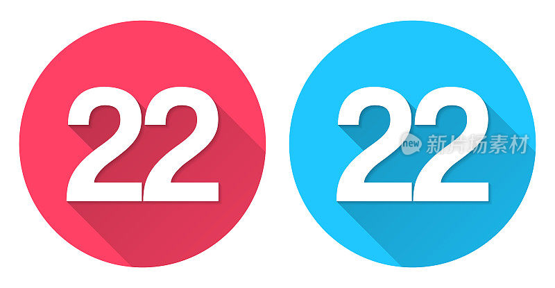 22号- 22号。圆形图标与长阴影在红色或蓝色的背景